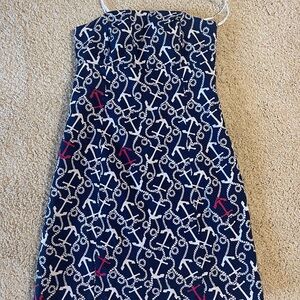 Lilly Pulitzer Navy and White Strapless Anchor Print Dress